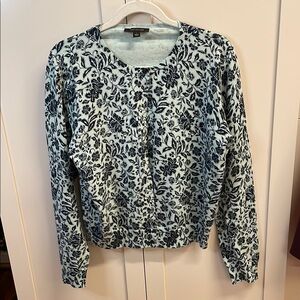 Ann Taylor dark blue and pale aqua floral Ann cardigan  - worn once!